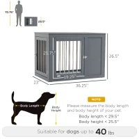PawHut Dog Crate Furniture Wire Pet Cage Wooden Dog Kennel, End Table with Double Doors, and Locks, for Medium and Large Dog House Indoor Use, Gray(m-3)