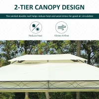 Outsunny 10x13ft Garden Gazebo Double-Tiered with Curtain Outdoor Shelter Backyard Canopy Cream White(m-4)