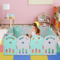 Qaba Baby Enclosure, 16 Panels Baby Playpen Baby Play Yard, Indoor & Outdoor Kids Activity Center, Green(m-1)