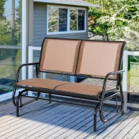 Outsunny 2 Person Steel and Mesh Fabric Sling Weather Resistant Outdoor Patio Glider Double Swing Chair - Brown(m-10)