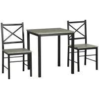 HOMCOM Industrial Dining Table Set of 3, Square Kitchen Table with 2 Chairs Steel Frame Footrest for Small Space, Grey(m-2)