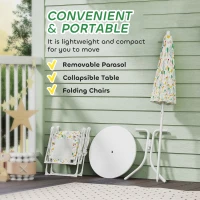 Qaba Kids Picnic Table and Chair Set, Outdoor Activity Table with Foldable Chairs, Removable Umbrella for Backyard, White(m-6)