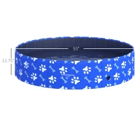 PawHut Foldable Pet Swimming Pool, Portable Dog Bathing Tub, 12" x 55" Plastic Large Dog Pool for Outdoor Dogs and Cats, Blue(m-3)