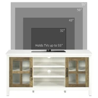 HOMCOM TV Stand for TVs up to 55 Inches, TV Cabinet with Adjustable Shelves and Cable Holes, TV Bench for Living Room, White(m-9)