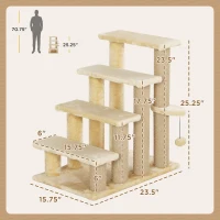 PawHut Cat Tree, Cat Tower Cat Stair Steps with Scratching Post, Hanging Play Ball for High Bed, Sofa, Indoor / Outdoor(m-3)
