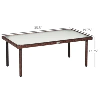Outsunny Patio Wicker Dining Table, Outdoor Rattan Coffee Table with Glass Top for Garden, Patio, or Backyard, Brown(m-3)