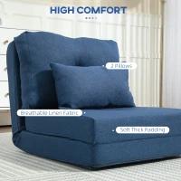 HOMCOM Floor Chair, Convertible Floor Sofa Bed, Folding Upholstered Couch Bed with Adjustable Backrest, Dark Blue(m-6)