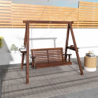 Outsunny 2-Seat Outdoor Swing Chair with Stand and Side Tables for Garden, Poolside, Backyard, Carbonized(m-10)