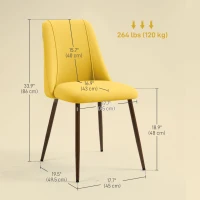 HOMCOM Upholstered Dining Chairs Set of 4, Velvet Accent Chair with Back and Wood-grain Steel Leg for Kitchen, Yellow(m-3)