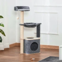 PawHut Cat Tree, Multi-Level Cat Tower with Cat Scratching Post, Perch, Cat Condo, Hammock, Hanging Toy Ball, Grey(m-8)