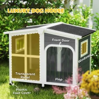 PawHut Cabin-Style Wooden Dog House for Large Dogs with Openable Roof & Giant Window, Dark Gray(m-8)