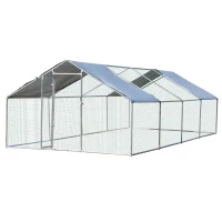 PawHut 9.8' x 26.2' Metal Chicken Coop, Galvanized Walk-in Hen House, Poultry Cage with 1.25" Tube, Waterproof UV-Protection Cover for Rabbits, Ducks(m-2)