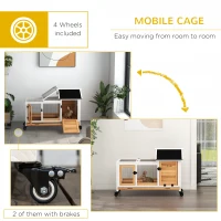 PawHut Wooden Rabbit Hutch with Wheels, Run, Slide-out Tray for Small Animals, Guinea Pig, Yellow(m-7)