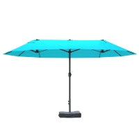 Outsunny Patio Umbrella, 15' Steel Rectangular Outdoor Double Sided Market Umbrella with Base, Sun Protection & Easy Crank, Blue