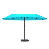 Outsunny Patio Umbrella, 15' Steel Rectangular Outdoor Double Sided Market Umbrella with Base, Sun Protection & Easy Crank, Blue(m-1)