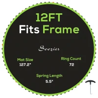 Soozier Trampoline Replacement Mat, Fits 12' Trampoline w/ 72 V-Hooks & 5.5" Springs (Spring & Frame not Included), Green(m-11)