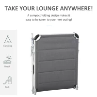 Outsunny Folding Lounge Chair Outdoor 5-Level Reclining Chaise Lounge Chair Outdoor Camping Tanning Chair with Aluminum Frame, Padding, and Headrest for Beach, Yard, Patio, Pool, Gray(m-6)