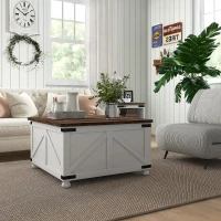 HOMCOM Coffee Table with Lift Top, 32" Farmhouse Center Table with Hidden Compartment for Living Room, Antique White(m-7)