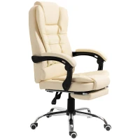 HOMCOM High Back Office Chair PU Leather Executive Office Chair with Retractable Footrest Padded Armrest Cream White(m-11)