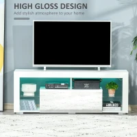 HOMCOM TV Stand for 55-Inch TVs, High Gloss TV Bench with LED Lights, Remote Control, Storage Drawer and Shelves, Entertainment Unit for Living Room, Bedroom, White(m-6)