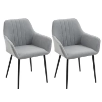 HOMCOM Dining Chairs Set of 2, Upholstered Linen Fabric Accent Chairs with Metal Legs, Light Grey(m-11)