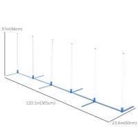 PawHut Adjustable Dog Agility Training Obstacle Set with Weaves Poles and Storage Bag for Pet Dogs Outdoor Games Exercise Blue and White(m-3)