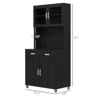 HOMCOM 67" Buffet with Hutch, Modern Kitchen Pantry, Freestanding Cabinet with Glass Doors, Shelves and Drawers, Black(m-3)