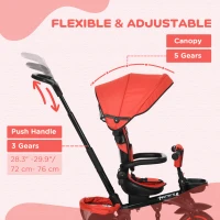 Aosom 6-in-1 Toddler Tricycle for 12-50 Months, Foldable Kids Trike with Adjustable Seat and Push Handle, Safety Harness, Removable Canopy, Footrest, Red(m-6)