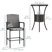 Outsunny 3 Pieces Patio Bar Set, Rattan Bistro Table and Chairs, Outdoor Conversation Furniture Set with Ice Bucket, Dark Brown(m-3)