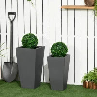Outsunny Set of 2 Tall Planters with Drainage Holes, 22" / 18" Outdoor Flower Pots for Patio, Yard, Garden, Grey(m-1)