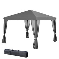 Outsunny 10' x 10' Pop Up Canopy Tent Gazebo with Removable Mesh Sidewall Netting, Carry Bag for Backyard Patio Outdoor, Light Grey(m-11)