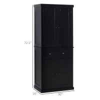 HOMCOM 72.5" Kitchen Pantry Cabinet, Traditional Freestanding Storage Cabinet with 4 Doors, Drawer and 3 Adjustable Shelves for Dining Room, Black(m-3)