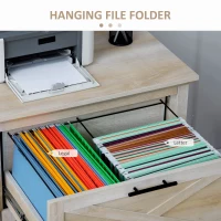 HOMCOM Retro Wooden 2-Drawer Lateral File Chest Cabinet Pedestal for Document Storage with Hanging Bar for Letter/Legal Size, White Oak(m-5)