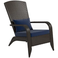 Outsunny Patio Wicker Adirondack Chair, Outdoor Rattan Muskoka Chair with Cushions for Patio, Garden, Backyard Dark Blue(m-11)