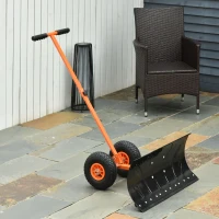 Outsunny Snow Shovel, Rolling Pusher with 29" Blade, 10" Wheels & Angle-Adjustable Handle, Orange(m-10)
