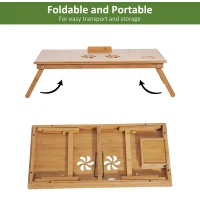 HOMCOM Adjustable Bamboo Laptop Desk Portable Foldable Breakfast Serving Bed Tray with Tilt Top (28.3"L)(m-6)