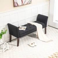 HOMCOM Upholstered Bedroom Entryway Bench with Button Tufted Design, End of Bed Bench with Arms and Solid Wood Legs, Black(m-10)