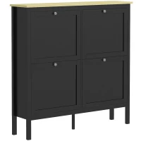 HOMCOM Entryway Shoe Storage Cabinet with 4 Flip Drawers, Adjustable Shelves, Narrow Shoe Cabinet for 20 Pairs of Shoes, Black(m-11)