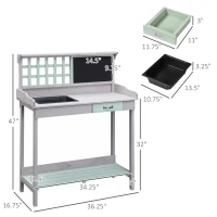 HOMCOM 36" Wooden Potting Table with Drawer, Storage Shelf, Blackboard, Sink, Outdoor Planting Workstation Bench Garage Tool Table, Grey(m-3)
