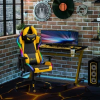 Vinsetto High-Back Racing Style Gaming Chair with RGB LED Lights, Computer Office Chair with Head and Lumbar Pillow and Adjustable Armrests, Black / Yellow(m-10)