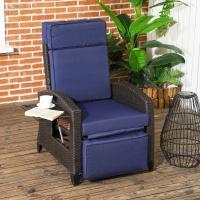 Outsunny Outdoor Recliner Chair with Adjustable Backrest, Cushion, Side Tray, Blue
