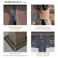 Outsunny 12' x 20' Hardtop Gazebo with Curtains and Netting, Permanent Pavilion Metal Double Roof Gazebo Canopy with Aluminum Frame and Hooks, for Garden, Patio, Backyard, Brown(m-7)