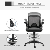 Vinsetto Adjustable Drafting Chair Tall Office Stand-Up Chair with Flip-up Armrest and Foot Ring, 360° Swivel, Black(m-4)
