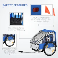 Aosom 2-Seat Child Bike Trailer for Kids with a Strong Steel Frame, 5-Point Safety Harnesses, & Comfortable Seat, Blue(m-5)