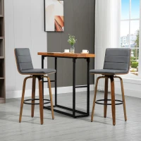 HOMCOM 28" Swivel Bar Set of 2 Height Bar Stools, Armless Upholstered Barstools Chairs with Soft Padding Seat and Wood Legs, Grey(m-1)