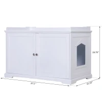 PawHut 37.5" Wooden Covered Mess Free Cat Litter Box End Table Hideaway Cabinet with Storage for Accessories, White(m-3)