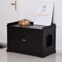PawHut 37.5" Wooden Covered Mess Free Cat Litter Box End Table Hideaway Cabinet with Storage for Accessories, Brown(m-7)