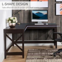 HOMCOM 57" L-Shaped Corner Desk, Computer Home Office Desk and Writing Table, Brown(m-5)
