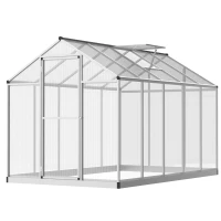Outsunny 10' L x 6' W Walk-In Polycarbonate Greenhouse with Roof Vent for Ventilation & Rain Gutter for Winter(m-1)