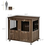 PawHut Dog Crate Furniture, Wooden End Table Furniture with Lockable Magnetic Doors, Small & Medium Size Pet Kennel Indoor Animal Cage, Brown(m-3)